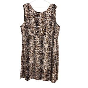 Vintage Animal Print Midi Dress 16 Brown Safari Neutral Old Money Classic Chic